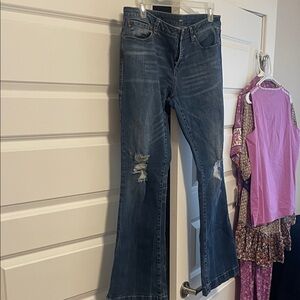 Dear John Dark Blue Distressed Flare Jeans